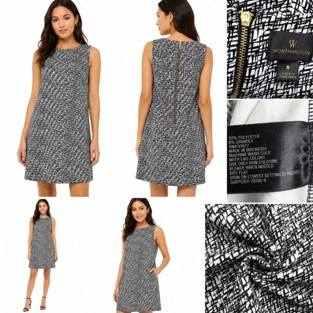 Worthington Small Black/White Geometric Print Dress